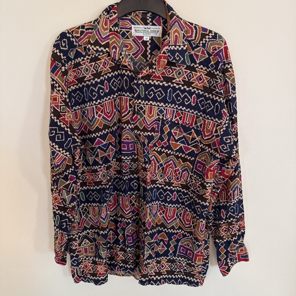 Vintage Natural Issue By Feldini Shirt Men's M Multicolor Button Up‎ Long Sleeve